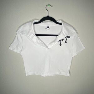 White Cropped Polo Shirt with Black Accents